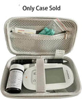 Open Rock Solid Hardshell Diabetes Travel Case Bag with glucometer and accessories for easy access.