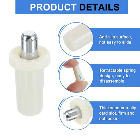 Heavy Duty Plantation Shutter Repair Pins, Spring Loaded Metal Pins For Louvers Windows, detailed view of white anti-slip pin design.