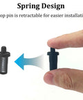 Built Tough Spring Loaded Cabinet Door Repair Pins With Iron Core, Black plastic damper with spring retraction feature.
