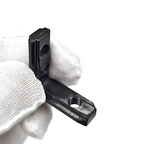 Complete Black 2020 Aluminum Extrusion Corner Brackets Full M5 Fastener Kit T Nuts Screws And Heavy Duty Wrench For V Slot Rig Frames, black corner bracket detail.