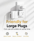 Two Pack Multi Plug Outlet Extender Turns One Wall Socket Into Three Grounded Plugs installed on wall with devices plugged in