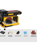 Kick Some Serious Dust On Your Next Build With This Slick Two In One Belt And Disc Sander Combo That Flattens Wood Metal And Plastic Like A Pro Workshop Badass - yellow stationary sander with abrasive belt and disc.