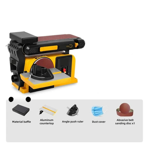 Kick Some Serious Dust On Your Next Build With This Slick Two In One Belt And Disc Sander Combo That Flattens Wood Metal And Plastic Like A Pro Workshop Badass - yellow stationary sander with abrasive belt and disc.