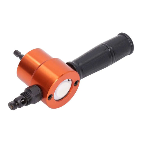 Pro Grade Double Head Electric Nibbler Attachment with 360 Degree Rotating Cutter, orange and black handle, for sheet metal cutting