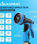 AQUASPRAY Adjustable Spray Gun with 10 pattern nozzle for garden use, featuring a non-slip soft rubber handle and water control.