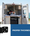 Self Closing Spring Door Hinge For RV And Cabinet Doors Half Overlay Semi Concealed Steel Hinge shown in a van interior