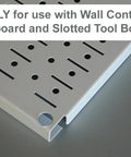 Close-up of 9 Inch Deep Pegboard Shelf Assembly For Slotted Pegboard Tool Boards Black Heavy Duty Wall Storage Solution insert.