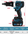 Hella Strong Cordless Rivet Nut Gun With 26V Lithium Battery Pack, side view showing battery and size dimensions.
