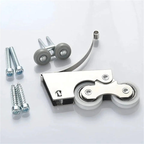 Rock Solid Heavy Duty Double Wheel Casters Four Pack Ultra Quiet Polyurethane Rollers For Effortless Glide Sliding Doors And Closet Replacement Track Wheels With Dual Bearings hauling screws and dual wheels parts
