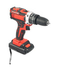 No Fuss Cordless Drill Set Heavy Lifter Handheld Power Tool With All Day Battery Pack Ready To Roll For Tough Tasks Without Overheating Problems In Sleek Red Finish side view of cordless drill with battery attached