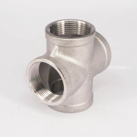 1-1/2 Inch BSP Female Cross 304 Stainless Steel 4 Way Pipe Fitting For Water Oil Air Systems, Heavy Duty Connector, Corrosion Resistant Plumbing Fitting With Leak Proof Seal