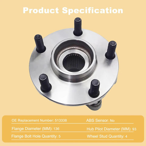 Pair Of Two Front Wheel Hub And Bearing Assemblies For Nissan Murano 09 Through 14 And Quest 11 Through 17 Featuring Five Lug Pattern Non Abs Setup Zero Drama Driving All Day Long, showing flange with bolt holes.