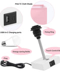 Diagram of Pink Touch Control Table Lamp with 3 Way Dimmable Brightness and USB A and USB C Ports, White Base, LED bulb, components labeled