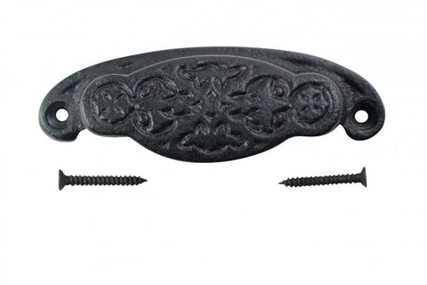 Kickass Black Wrought Iron Drawer Pulls Rock Solid Rust Resistant Powder Coat Finish 3.25 Inch Center Cup Bin Cabinet Hardware Smooth Grip with screws