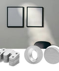 Six Pair Heavy Duty Picture Frame Hangers Stainless Steel Mirror Wall Mount Brackets with interlocking clips on wall.