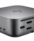 Universal Thunderbolt Four Docking Station With Plug And Play Setup And One Hundred Watt Fast Charging For Any Laptop, angled view showcasing multiple ports.