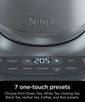 Close-up of control panel on Precision Temperature Electric Kettle With 1500W Fast Boil 7 Cup Capacity BPA Free Stainless Hold Temp Setting And 7 Presets For Green Tea White Tea Oolong Black Tea Herbal Tea And Coffee, showing temperature presets and display.