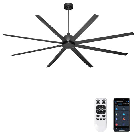 96 Inch Beefy Industrial Ceiling Fan No Light With 8 Blades Remote And App Control DC Motor 3CCT Black
