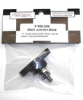 Black Single Stud Ground Junction Block With Lock Washer And Nut Heavy Duty Nylon Construction Two Mounting Holes Integrated Nut At Bottom For Tightening Quarter Inch Stud Grounding Block For Automotive Electrical Systems. packaged black 1/4 in stud junction block