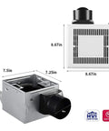 Dimensions and components of Quiet Bathroom Exhaust Fan With Light 50 CFM 1.0 Sone Easy Install No Attic Access Needed 4 Inch Duct LED Light 4000K 600LM