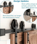 Heavy Duty Antique Black Bypass Sliding Barn Door Hardware Kit For Double Doors Top Mounted Steel Track showcasing rollers and design updates.