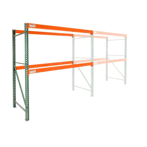 Heavy Duty Teardrop Pallet Rack Add On Unit Built Like A Tank For Warehouse Storage with orange beams and sturdy frame.