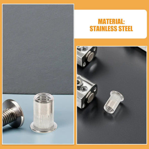 70 Piece M5 Stainless Steel Flat Head Rivet Nuts Kit with Threaded Inserts for Easy Furniture Repairs