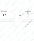 Diagram of Stainless Steel Wall Shelf 24 Inch Long 12 Inch Deep With Bullnose Edge And 1 Inch Backsplash Beefy Built Shelving
