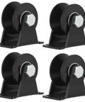 Heavy Duty 2 Inch V Groove Sliding Gate Casters Built Tough With Rock Solid Steel For Silky Smooth Gliding Action Rust Proof Coating Fits Standard 90 Degree V Tracks Comes As Four Pack set of four black steel casters.