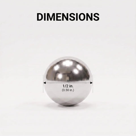 Heavy Duty Carbon Steel Replacement Balls Half Inch Diameter Knockout Quality Machine Parts Precision Smooth Rolling Spheres Four Pack side view showing 1/2 inch size dimension.