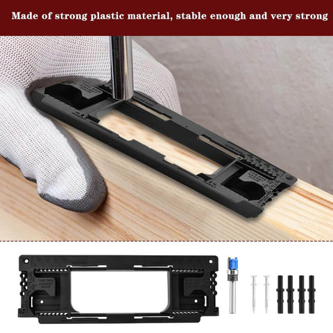 Door Hinge Mortiser Kit With Router Template For DIY Friendly, Pro Grade Install Adjustable Jig shown in use on wood