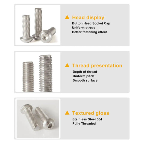 M5 Button Head Socket Cap Screws Set 50 Pcs Stainless Steel 304 Pro Grade Fully Threaded With Nuts 4 Lengths 50mm 60mm 70mm 80mm