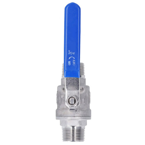 Top Shelf 3/4 Inch 304 Stainless Steel Ball Valve Built Tough For Heavy Duty Plumbing With Slick Manual Lever And Rock Solid 1000 Psi Reliable Design with blue handle.