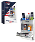 Made in USA Aluminum Work Station Organizer For Garages And Trailers, Compact Flip Out Tray Ten By Twelve Inch, with tools