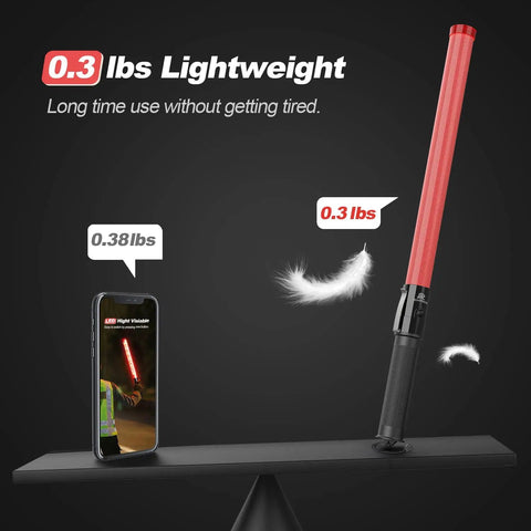 10 Pack 21 Inch LED Traffic Wands With Dual Flashing Modes High Visibility Safety Baton lightweight design showcased with feather.