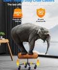 Replacement Office Chair Wheels Set Of 5 3 Inch Heavy Duty Rubber Casters holding an elephant on a chair to demonstrate strength.