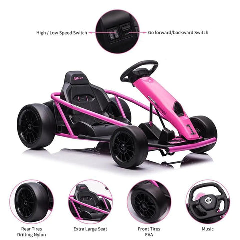 Heavy Duty Electric Go Kart For Kids 8 To 14, 24V Ride On Racing Toy With Dual 300W Motors, Rugged PE Body And Iron Frame