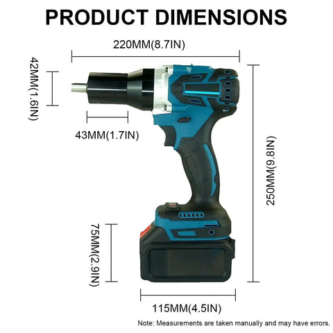 Heavy Duty Cordless Rivet Nut Gun Kit Featuring 5.2Ah Rechargeable Battery, Automatic Electric Riveting Tool, Smooth Operator For Metric Nutserts, Stainless Aluminum Workhorse Setup dimensions visualized in detailed measurements.