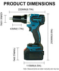 Side view of Cordless Electric Rivet Nut Gun Powered By A Brushless Motor And Rechargeable Battery, showcasing product dimensions.