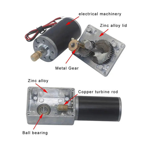12V 53RPM Turbo Worm Gear Encoder With DC Reduction Electronic Starter Self Locking Speed Controller showing internal components