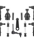 Premium Grade 4wd Front Upper Control Arms Suspension Kit With Ball Joints And Tie Rod Ends For Ford Expedition F150 F250 Lincoln Navigator components arranged.