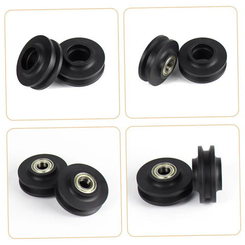 Heavy Duty Sliding Gate Bearing Rollers 4 Pack Nylon Wheels For Inverted Tracks angled view showing the black nylon wheels.