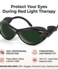 Straight Up Rock Solid Red Light Therapy Glasses And Eye Protection Goggles For 660nm 850nm Nir Block Harsh Glare With Heavy Duty Od3 Plus Lens, black goggles with green lenses.
