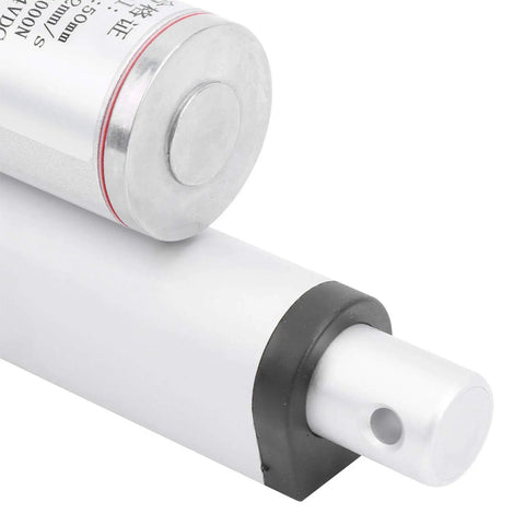 Dead Quiet 12 VDC Linear Actuator Motor With Automatic Limit Switch Shutdown For Smooth Push Pull Motion No Burnouts Or Drama, close-up view showing motor design.