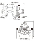 Technical diagram of 115V AC Heavy-Duty Water Pressure Pump 3.3 GPM at 45 PSI, showing dimensions and pipe threading details.