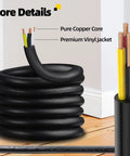 Heavy Duty 15 Ft Extension Cord Built Damn Tough With 3 Prong Grounded Plug 16 AWG Weather Resistant Outdoor Power Cable For Shop Tools And Gear Flame Retardant Flexible Black showing pure copper core and vinyl jacket.