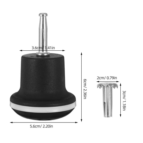 Five Pack Office Chair Bell Glide Replacement Casters with robust black nylon base, measuring 6cm for smooth carpet and hardwood use.