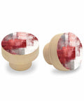 Two Piece Set Top Shelf Solid Beech Wood Round Cabinet Knobs Showcasing Dope Abstract Red And Fresh Sage Green Graffiti Art
