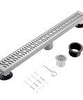 Transform Your Bathroom Game With This Rock Solid 24 Inch Linear Shower Drain Featuring A Brushed Nickel Finish And Serious Flow Capability For Quick Drain Action, includes components.