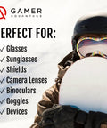 Fog Away Anti Fog Spray For Swim Goggles Glasses And Home Electronics Keeps Lenses Clear Instantly No Haze With Silicone Free Formula That Goes On Transparent And Works Against Heat Cold And Humidity advertisement with snowboarder